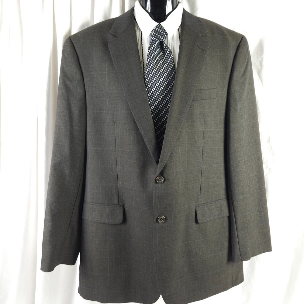 Ralph Lauren Men's Gray Blue Plaid Wool Sport Coat Blazer 44L